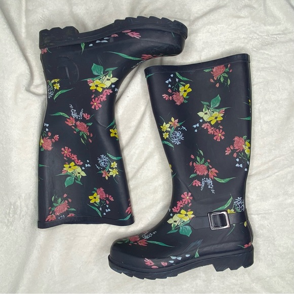 Target Shoes Target Navy Blue Floral Rain Boots Poshmark